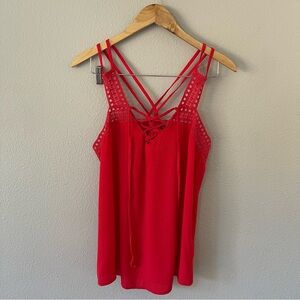 Maurices Red Crochet Crinkled Strappy Top Size M